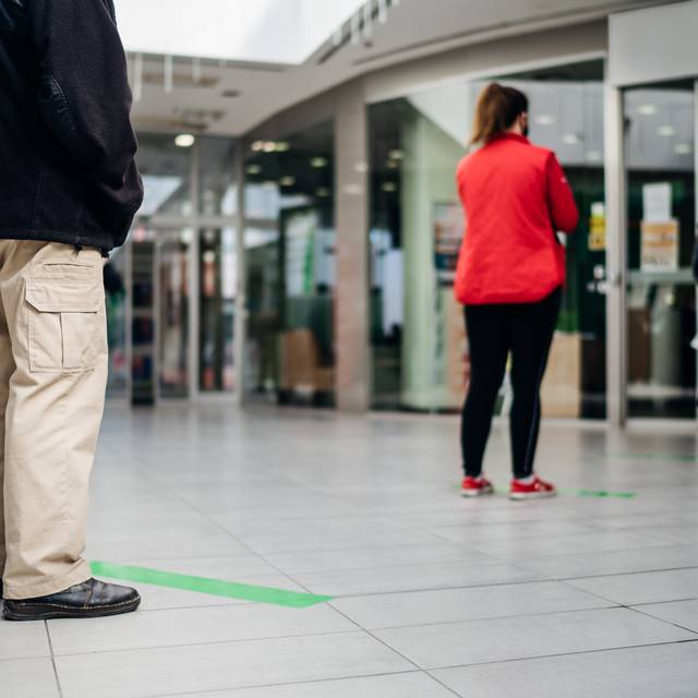 Covid Warten Abstand Bank Geschäft Social Distancing Corona