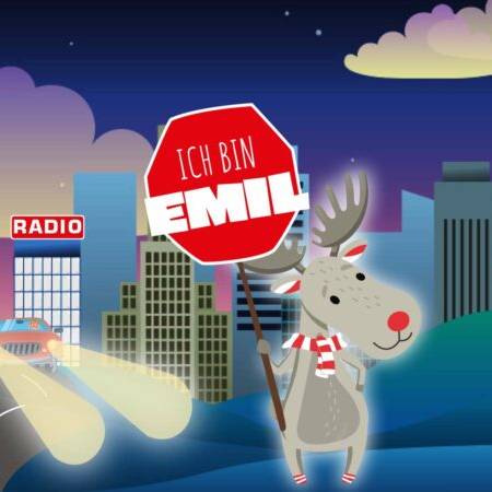 Elch Emil mit Schild