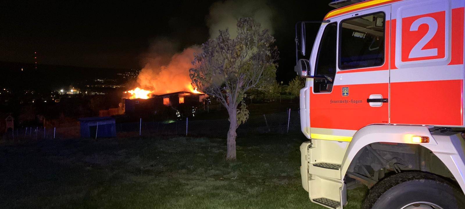 Brennende Gartenhütte