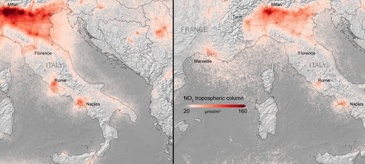 Satellitenbilder zeigen: Weniger Luftverschmutzung durch Corona-Lockdowns