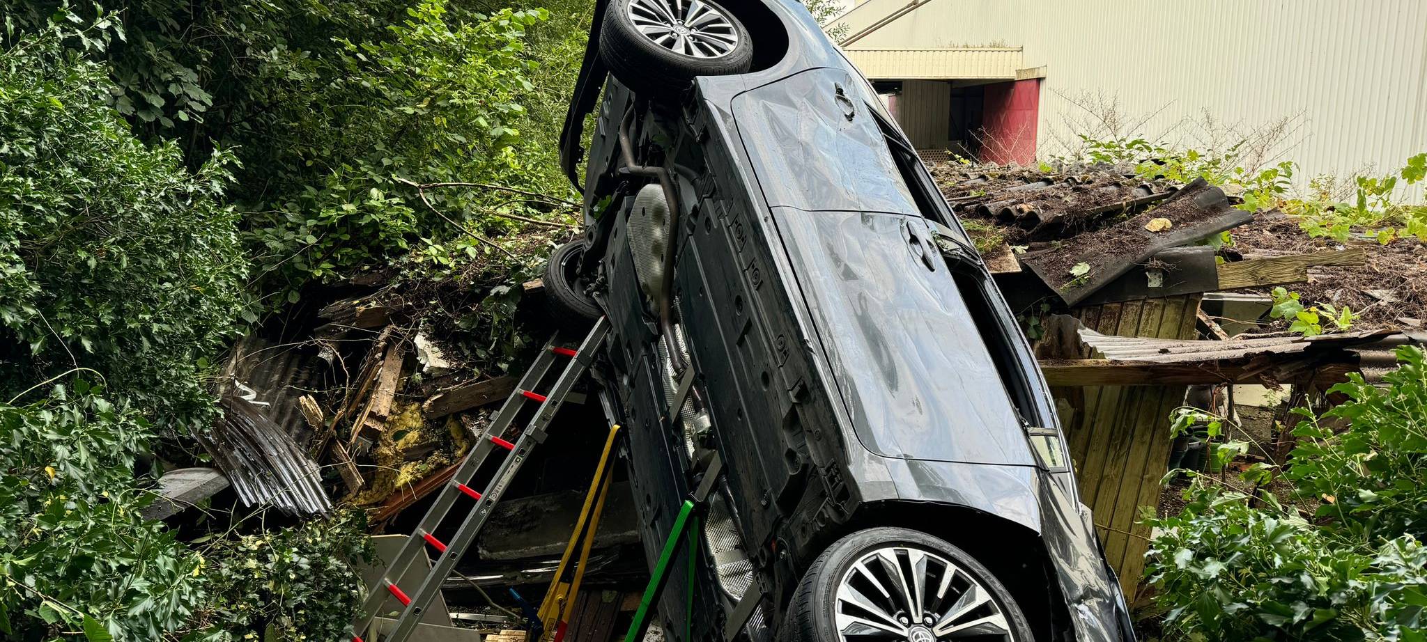 Landung auf dem Gartenhaus