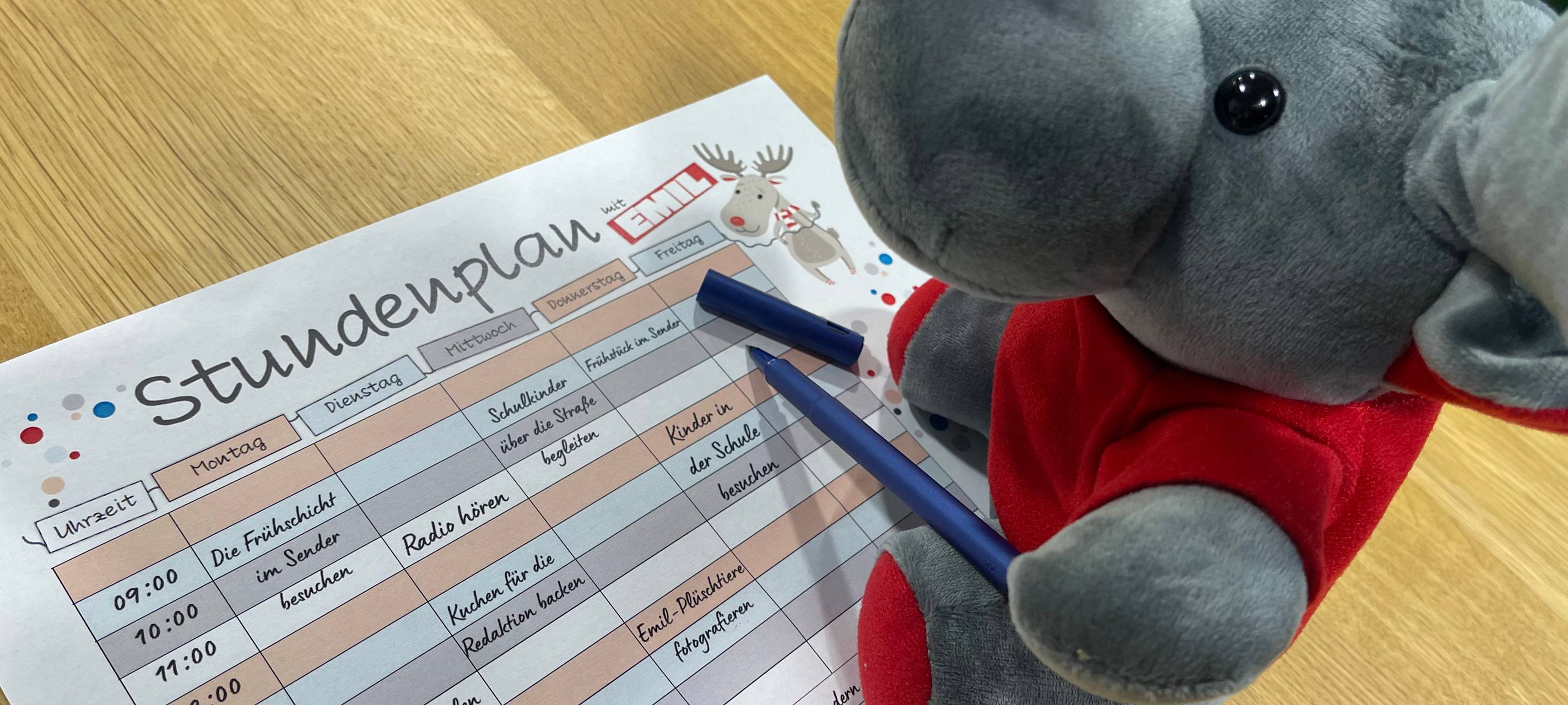 Elch Emil füllt Stundenplan aus